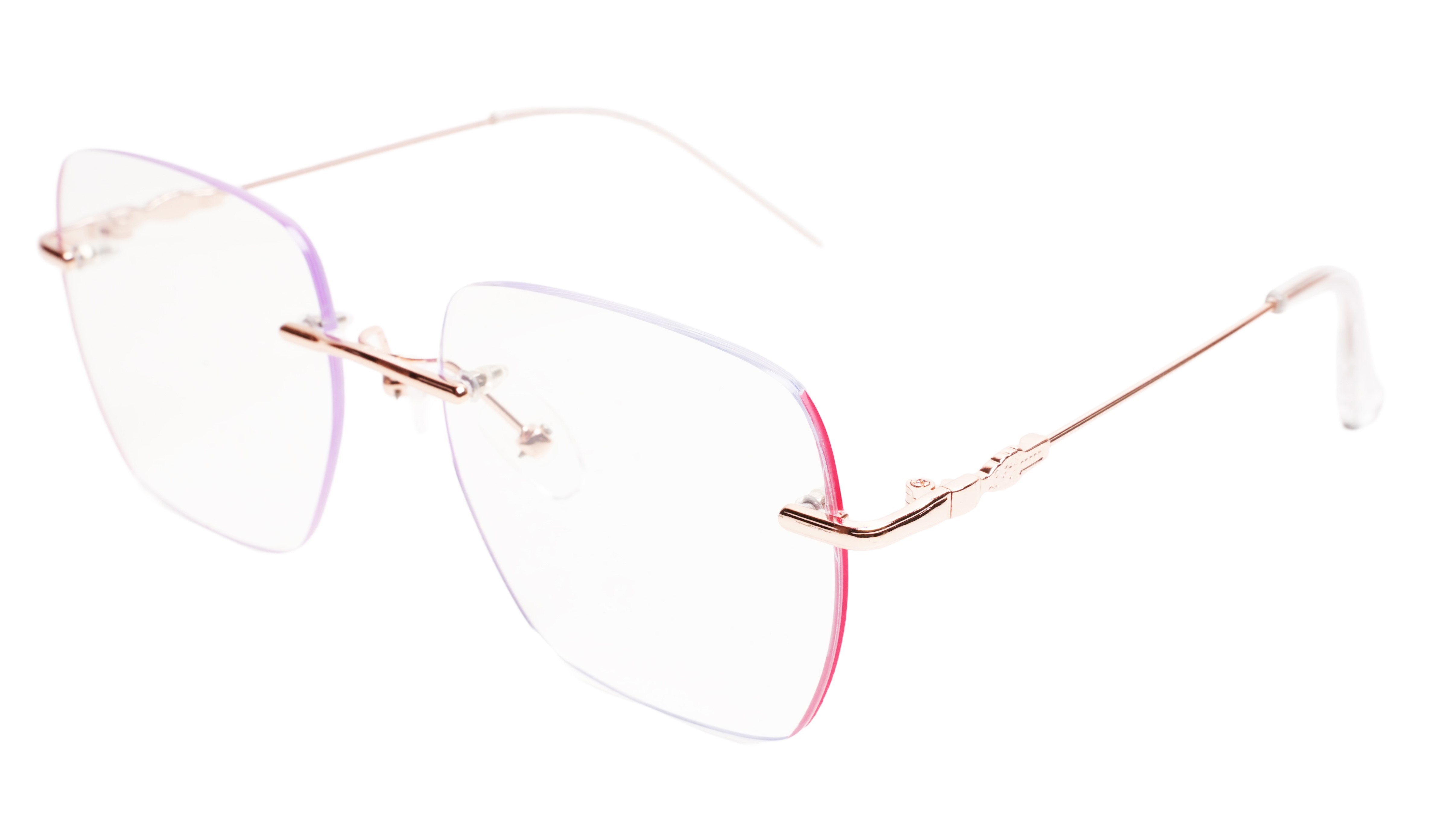 Soigné Female Square Rimless Spectacle Frame.Rose Gold&Pink-Large