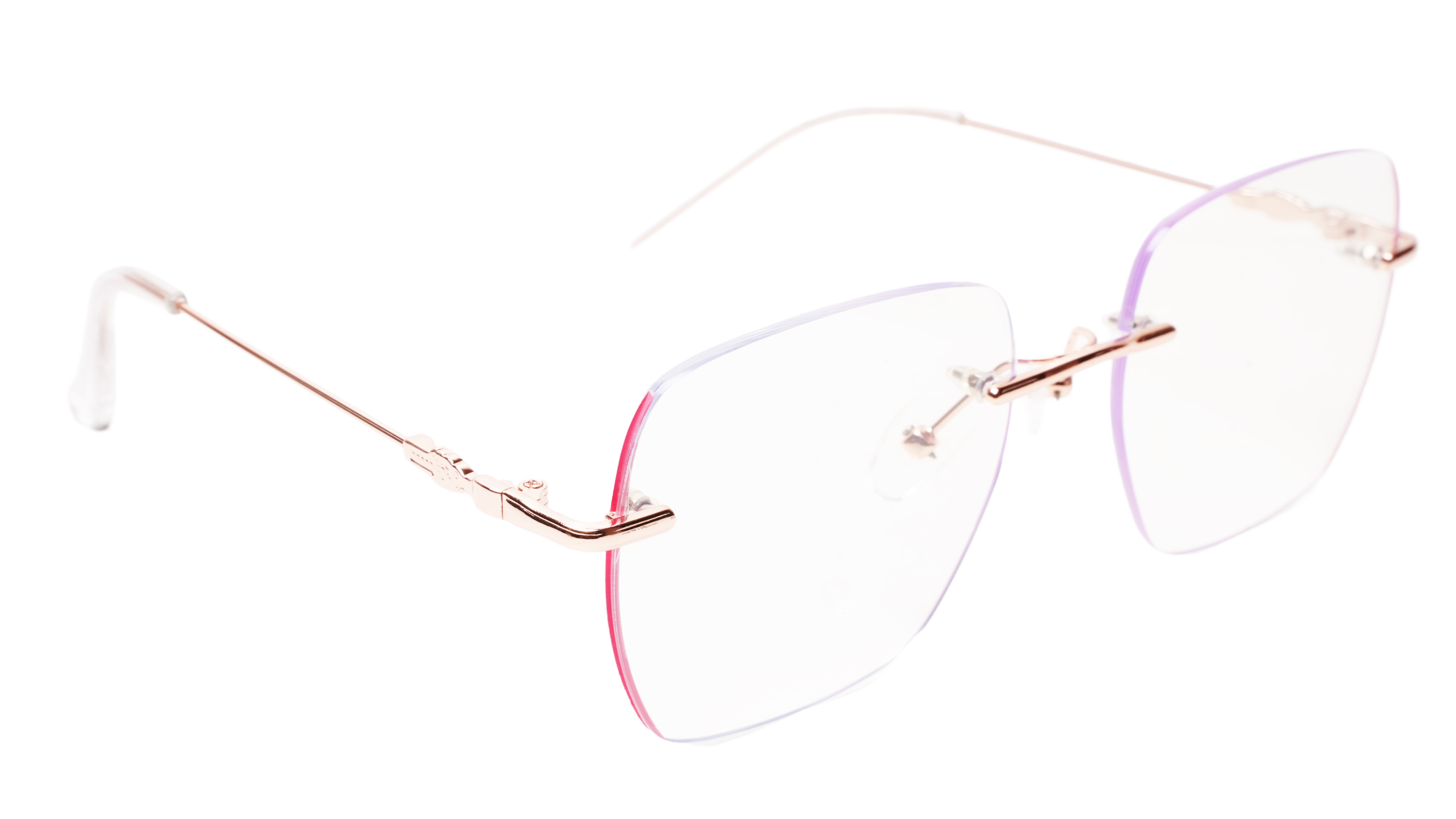Soigné Female Square Rimless Spectacle Frame.Rose Gold&Pink-Large
