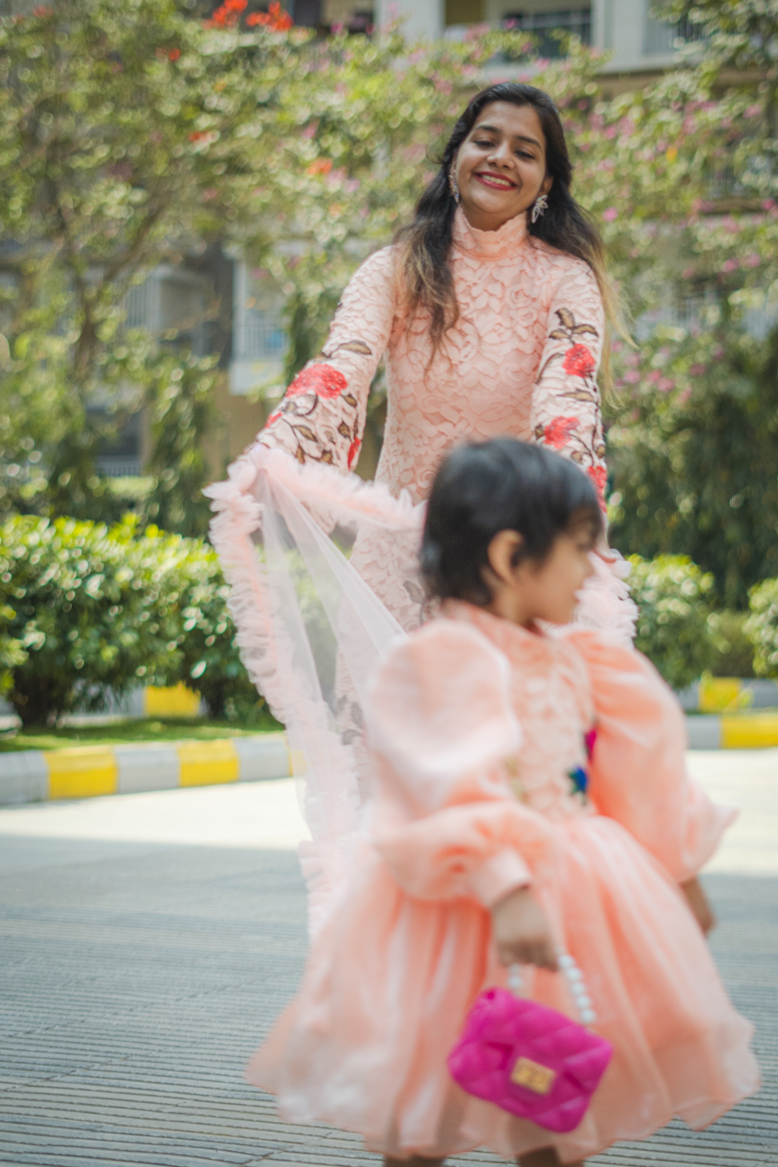 Lilac Whimsy Mother-Daughter Dress Set with Charming Rose Detail