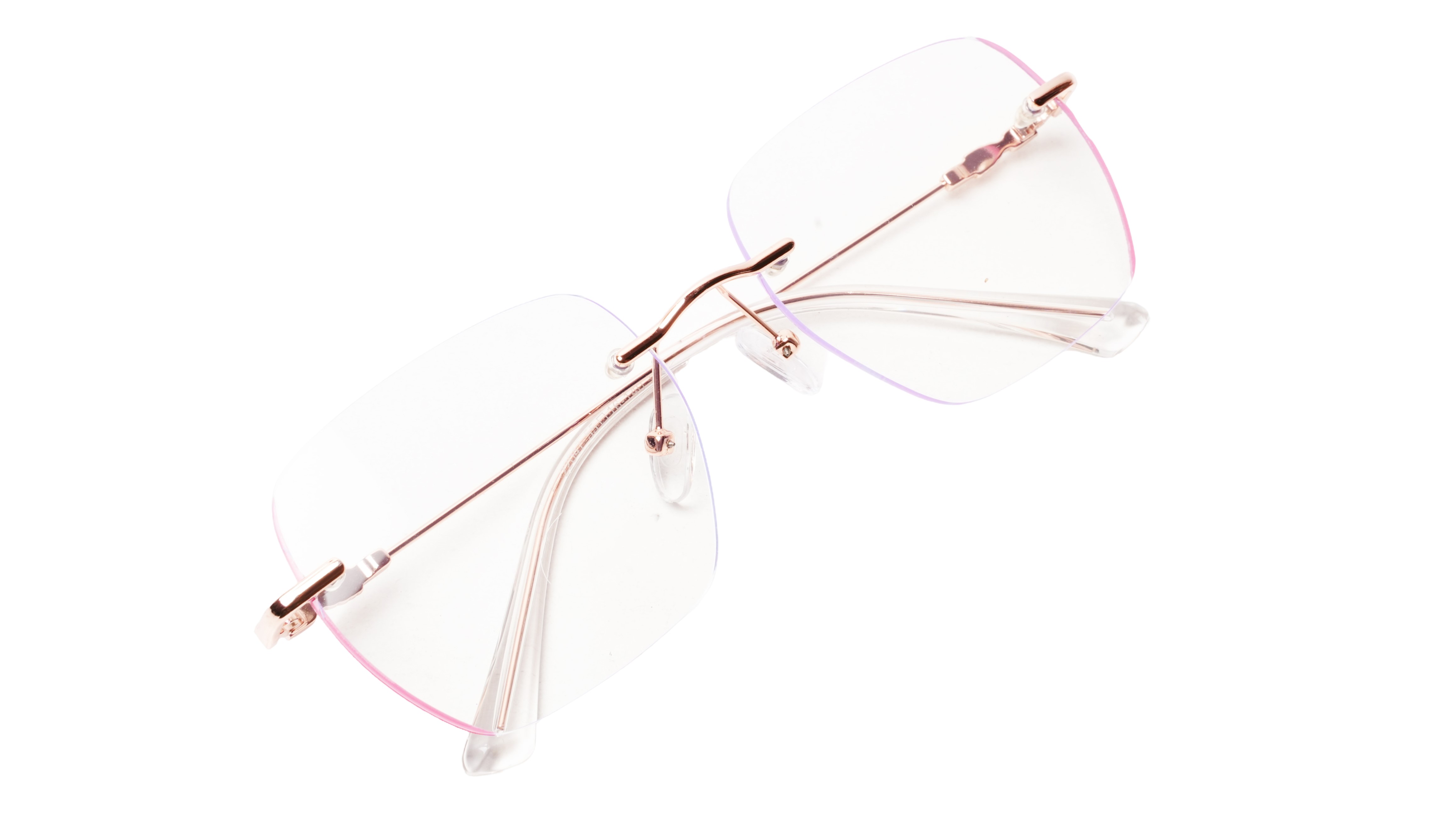 Soigné Female Square Rimless Spectacle Frame.Rose Gold&Pink-Large