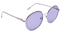 Soigné Female Medium Round Sunglasses.Silver Frame with Strings.Black&Transparent
