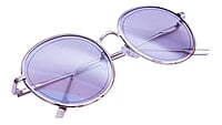 Soigné Female Medium Round Sunglasses.Silver Frame with Strings.Black&Transparent