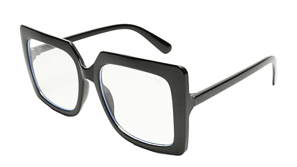 Soigné Unisex Oversized Square Spectacle Frame.Glossy Black Frame