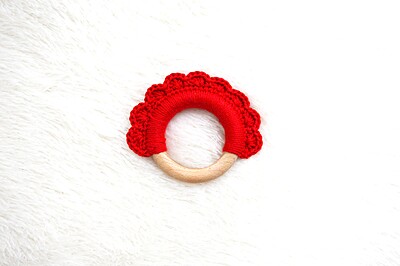 Red Scallop Wooden Baby Teether Red Scallop Wooden Baby Teether