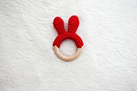Red Bunny Wooden Baby Teether