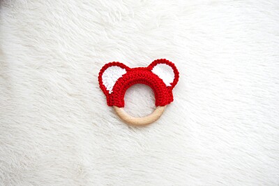 Red Earflap – Wooden Baby Teether Red Earflap – Wooden Baby Teether