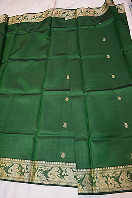 Green color pure katan silk Swarnachari from Kadombari series