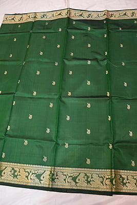 Green color pure katan silk Swarnachari from Kadombari series