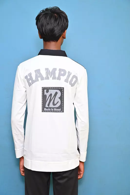 FULL SLEEVE TSHIRT WHITE WITH BLACK