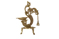 Brass Bird Diya Stand with Bell - 12 inch Height | Melodious Illumination