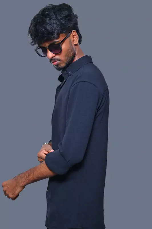LINEN PLAIN SHIRT NAVY BLUE