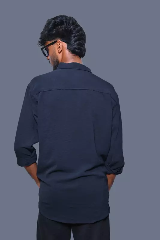 LINEN PLAIN SHIRT NAVY BLUE