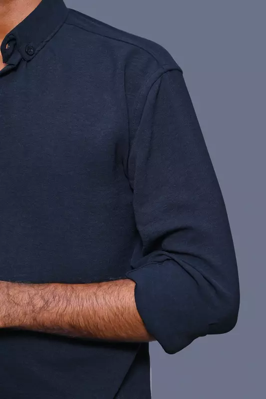 LINEN PLAIN SHIRT NAVY BLUE