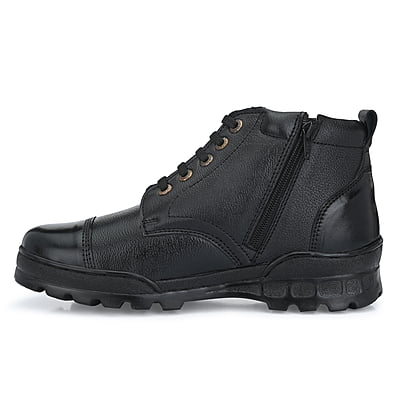 Pure Leather Ankle Police Boot with Zip Boots For Men  (Model- THAR))