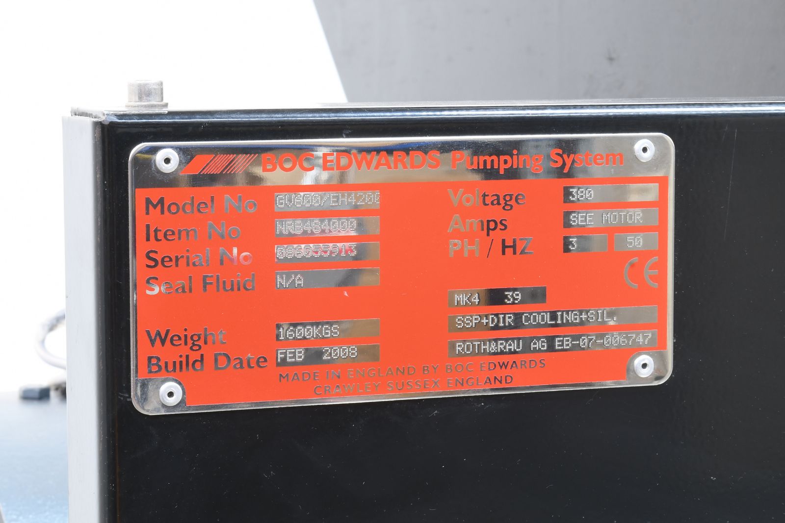 EDWARDS NRB484000, GV600/EH4200, DRYSTAR vacuum pumping system, SN:086055913