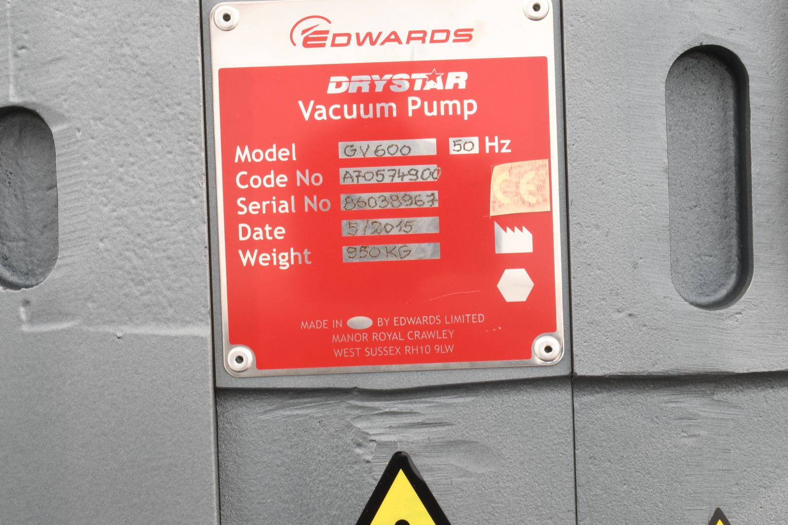 EDWARDS NRB484000, GV600/EH4200, DRYSTAR vacuum pumping system, SN:086055913