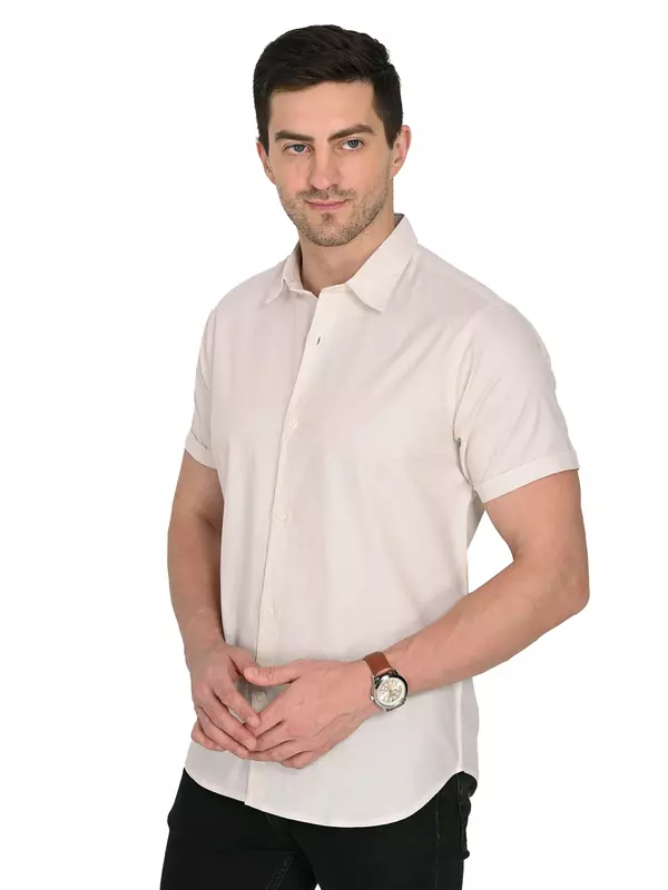 Cotton Linen Shirt Floral White