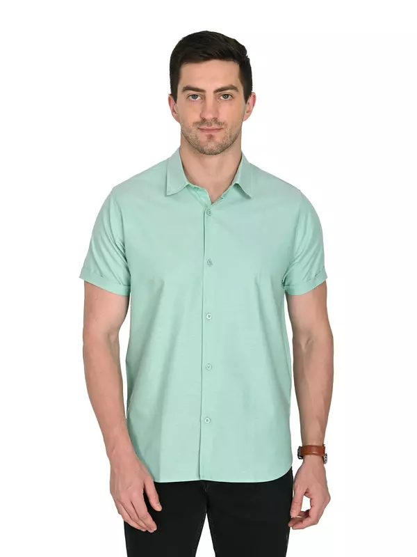 Cotton Linen Shirt Parrot Green