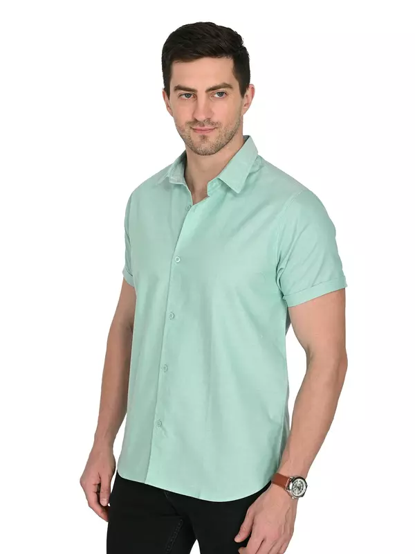 Cotton Linen Shirt Parrot Green