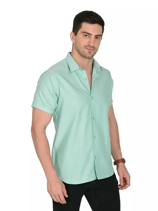 Cotton Linen Shirt Parrot Green