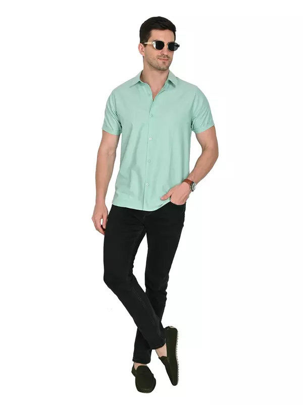 Cotton Linen Shirt Parrot Green