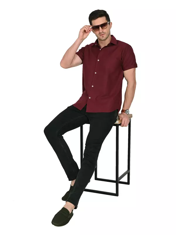 Cotton Linen Shirt Maroon