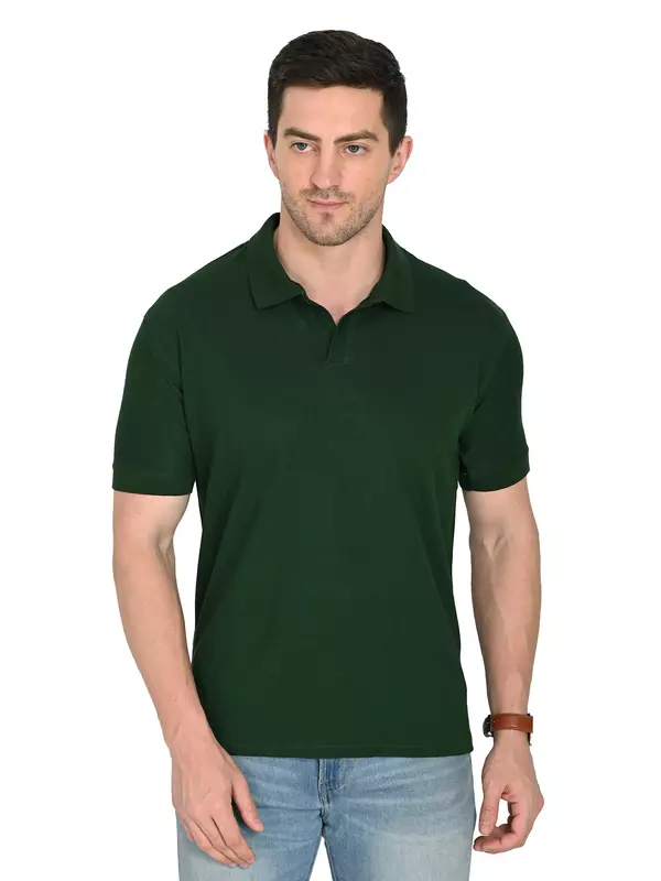 Cotton Polo T-shirt Bottle Green