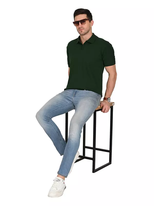 Cotton Polo T-shirt Bottle Green