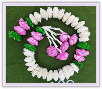 White Marigold with Pink Lotus Garland White Marigold with Pink Lotus Garland