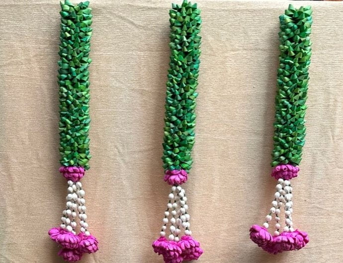 Palm Garland With Open Lotus Hanging Palm Garland With Open Lotus Hanging