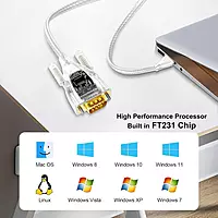 DTECH USB to Serial RS232 Adapter Cable – USB to DB9 Converter