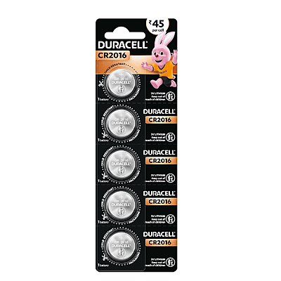 Duracell Specialty CR2016 Lithium Coin Battery 3V, Pack of 5 Suitable for use in keyfobs, Scales, wearables and Medical Devices Duracell Specialty CR2016 Lithium Coin Battery 3V, Pack of 5 Suitable for use in keyfobs, Scales, wearables and Medical Devices