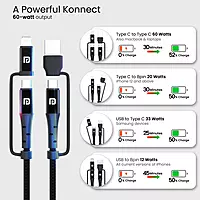 Portronics Konnect J8 3-in-1 (USB A + Type C to 8 Pin + Type C) Fast Charging Cable with 60W Max Output, Nylon Braided, For Android Smartphone, Ios And Type C Usb Devices, 1.2M Length(Black)