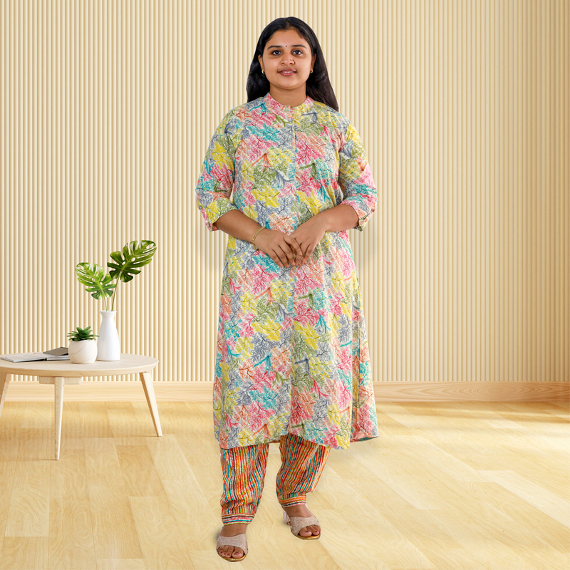 Daliya Pastel Leaves Feeling Foil A-Line Top