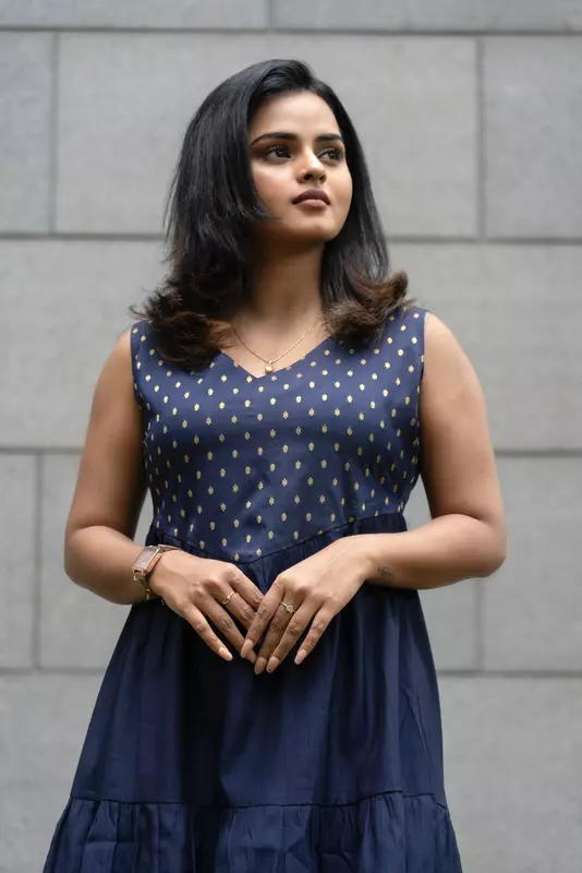 Women Tiered Ethnic Dress - Navy Blue