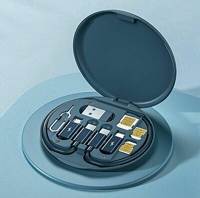 Travel Cable Kit 60W Fast Charging – 3-in-1 Type-C, Lightning & Micro USB Multi-Functional Data Cable Set with SIM Eject Pin, Mobile Stand & Storage Box