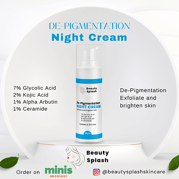 Overnight Glow: De-Pigmentation Night Cream with Glycolic Acid & Kojic Acid for Brightening & Dark Spot Correction