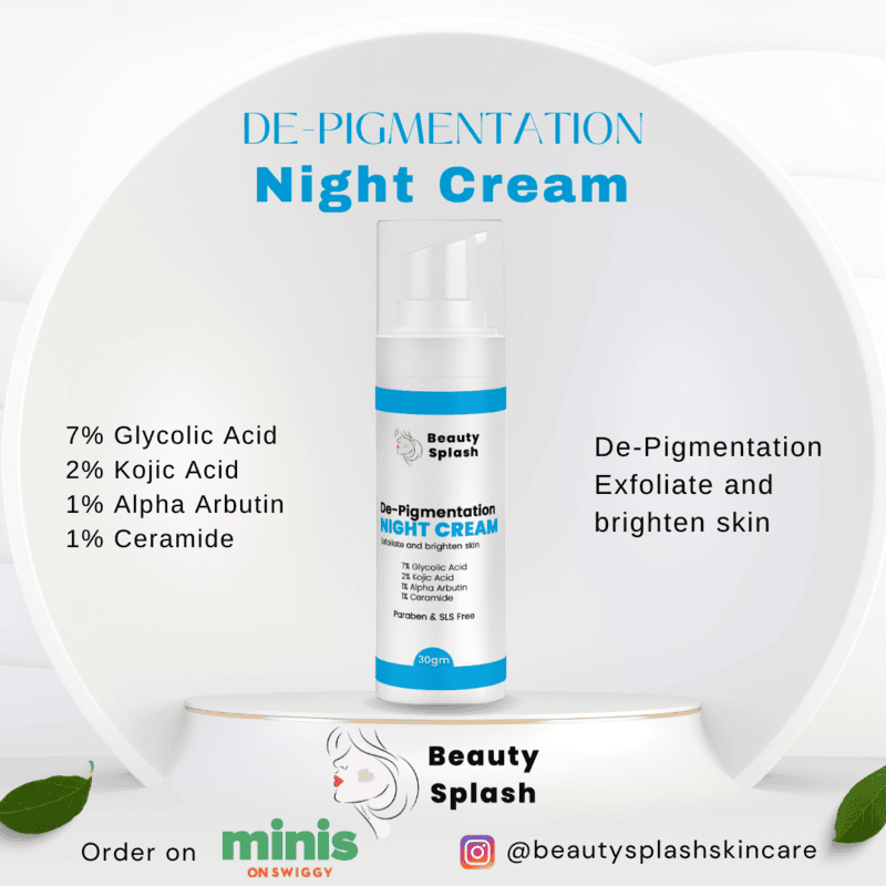 Overnight Glow: De-Pigmentation Night Cream with Glycolic Acid & Kojic Acid for Brightening & Dark Spot Correction