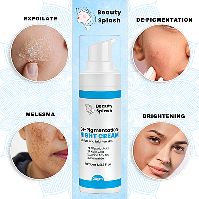Overnight Glow: De-Pigmentation Night Cream with Glycolic Acid & Kojic Acid for Brightening & Dark Spot Correction