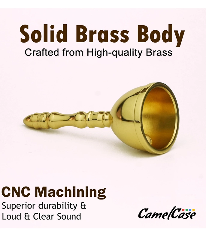 CamelCase 15 Pcs 100% Pure  Brass Pooja Bell (4.5 Inch) - Gold Lacquer Finishes (Dhwani)