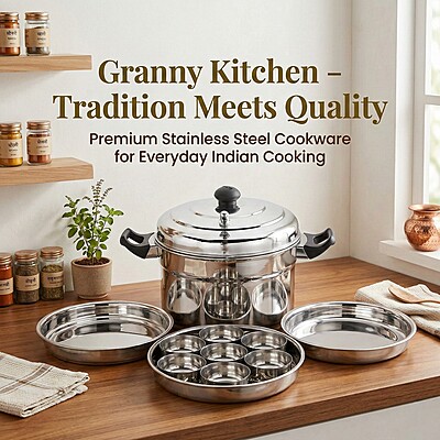 Granny Kitchen Express Stainless Steel Dhokla Maker Idli Cooker | Multipurpose Idli Dhokla Steamer