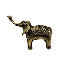 Dhokra Brass Elephant with Gold Lattice Saddle | Trunk Up Vastu Showpiece