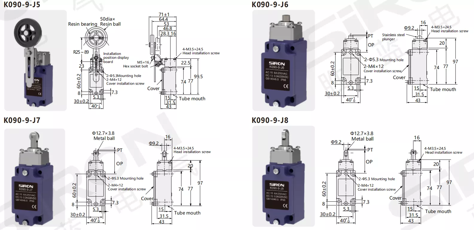 SiRON K090-9-J Series Vertical Limit Switch