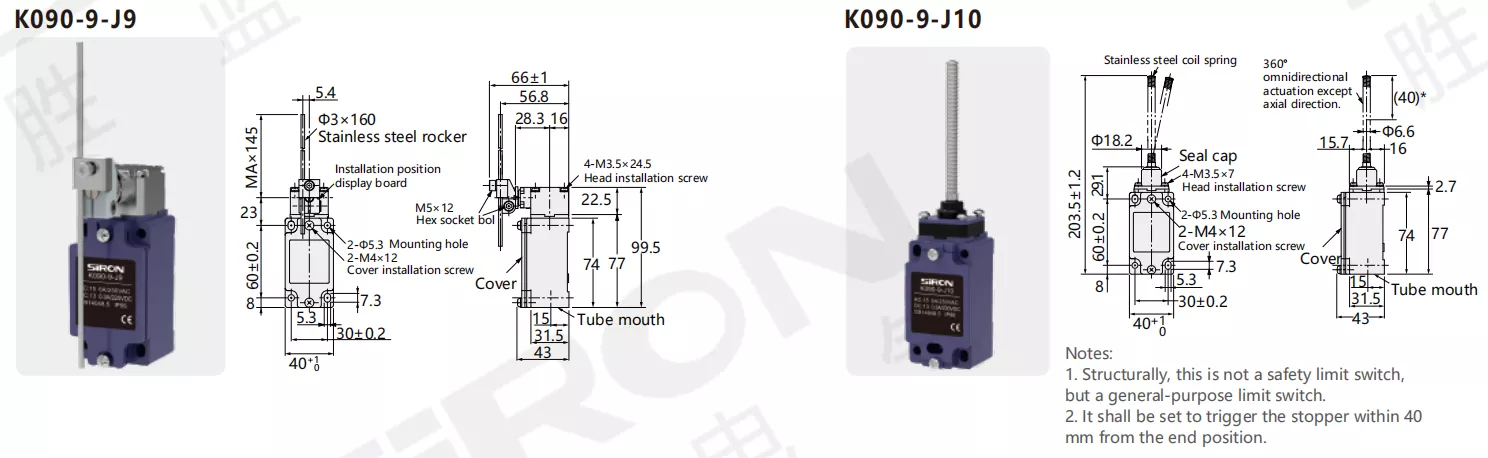 SiRON K090-9-J Series Vertical Limit Switch