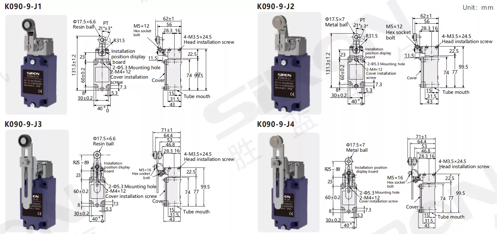 SiRON K090-9-J Series Vertical Limit Switch