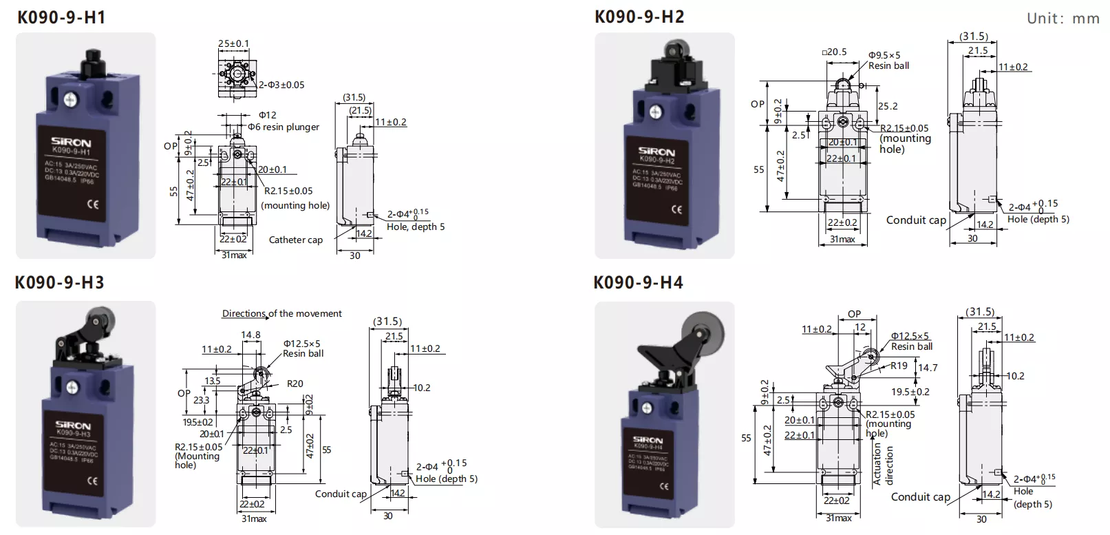 SiRON K090-9-H Series Vertical Limit Switch