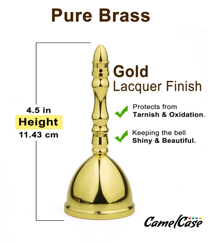 CamelCase 15 Pcs 100% Pure  Brass Pooja Bell (4.5 Inch) - Gold Lacquer Finishes (Dhwani)