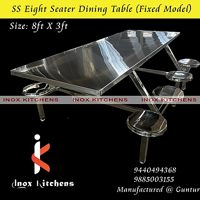 SS Dining Table 8 Seater Fixed Model