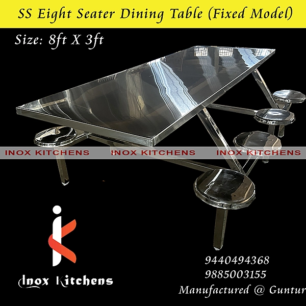 SS Dining Table 8 Seater Fixed Model