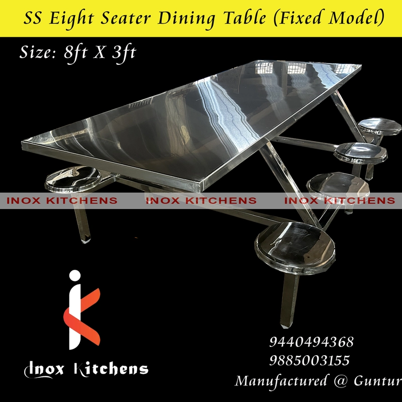 SS Dining Table 8 Seater Fixed Model